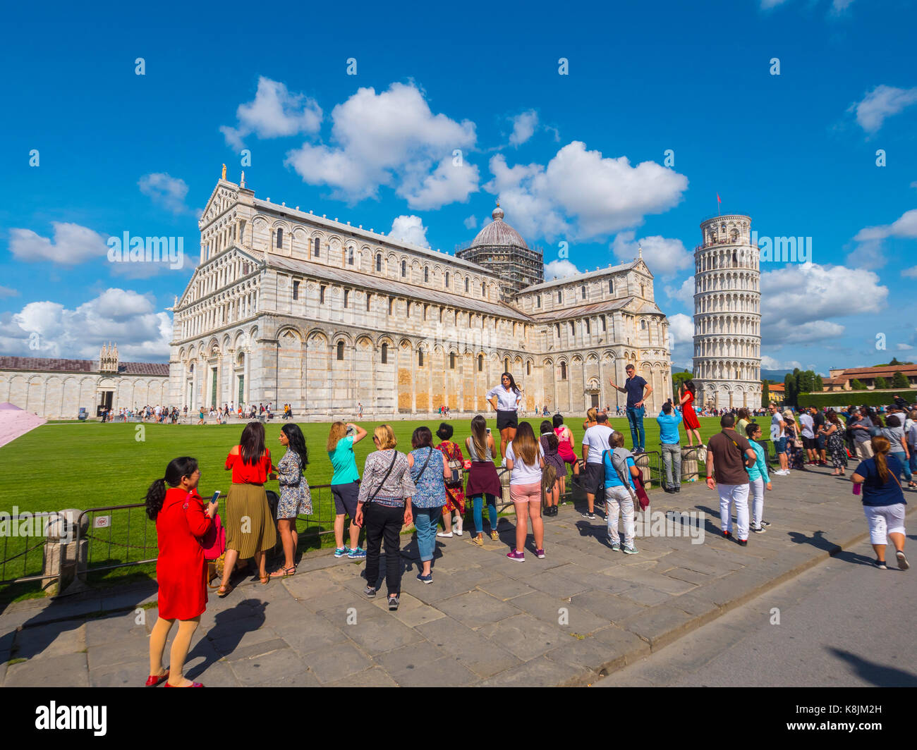 Miracoli Square with Pisa Cathedral and Leaning Tower - PISA TUSCANY ITALY - SEPTEMBER 13, 2017 Stock Photo