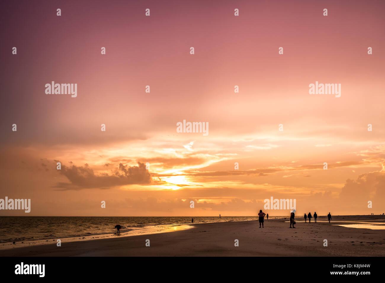 sunset and silhouettes at the beach Stock Photo - Alamy