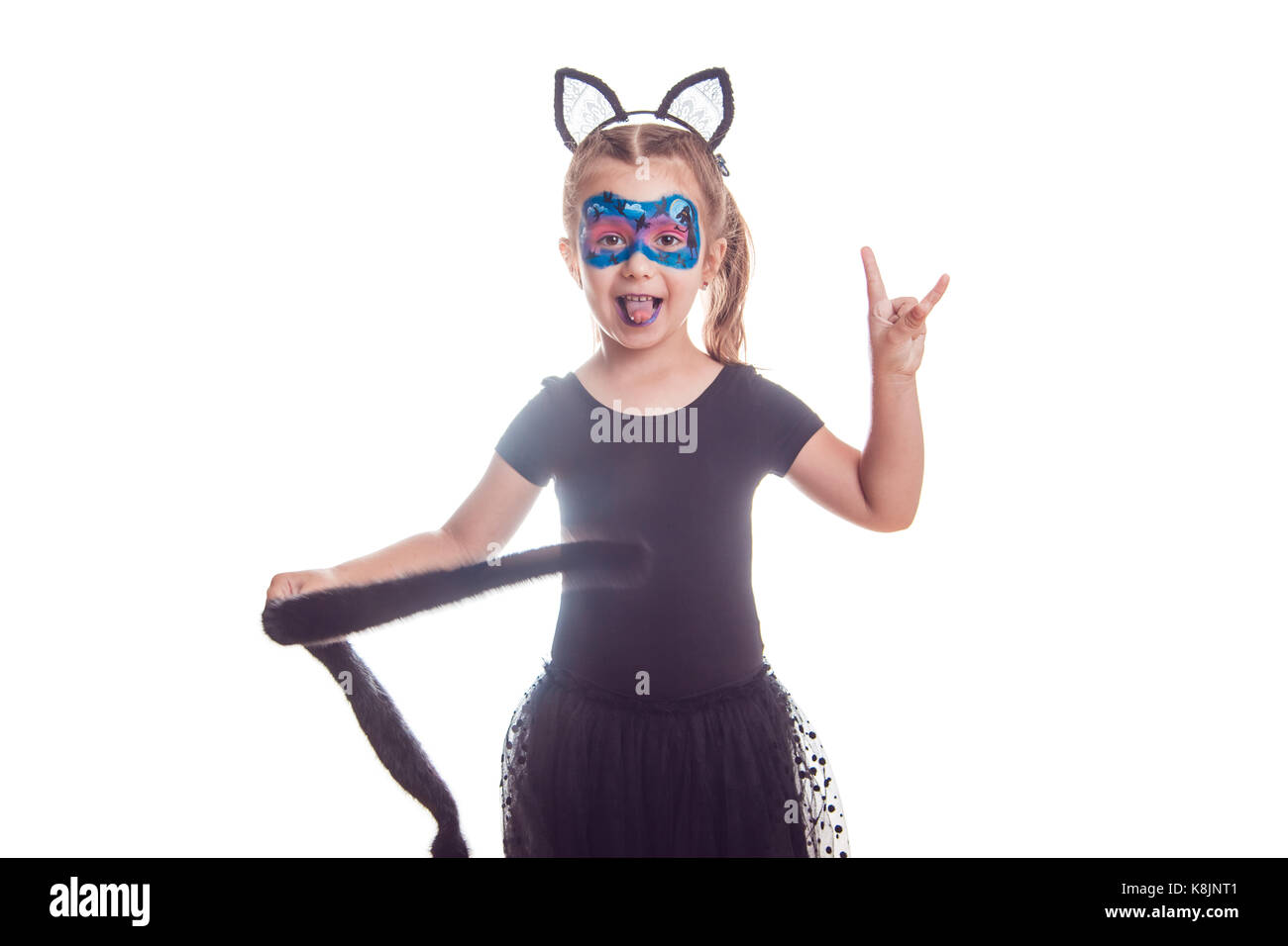 Girl in a cat costume isolated on white. Halloween Stock Photo - Alamy