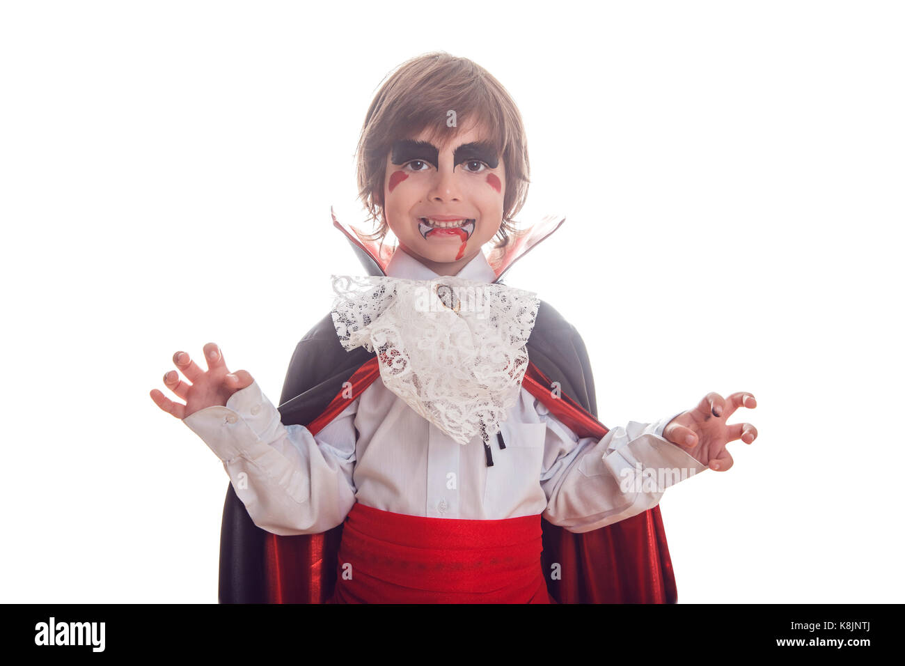 Boy in scary Hallowe'en costumes isolated on white. Dracula Stock Photo ...