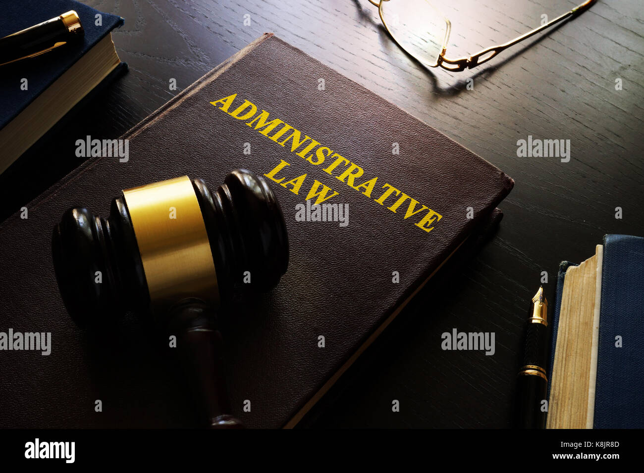 Administrative law and gavel on a table. Stock Photo