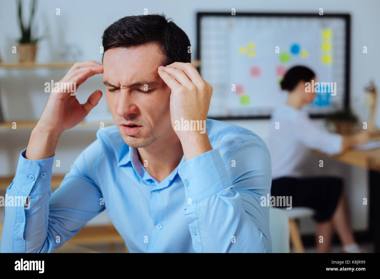 Concentrated man being deep in thoughts Stock Photo Alamy