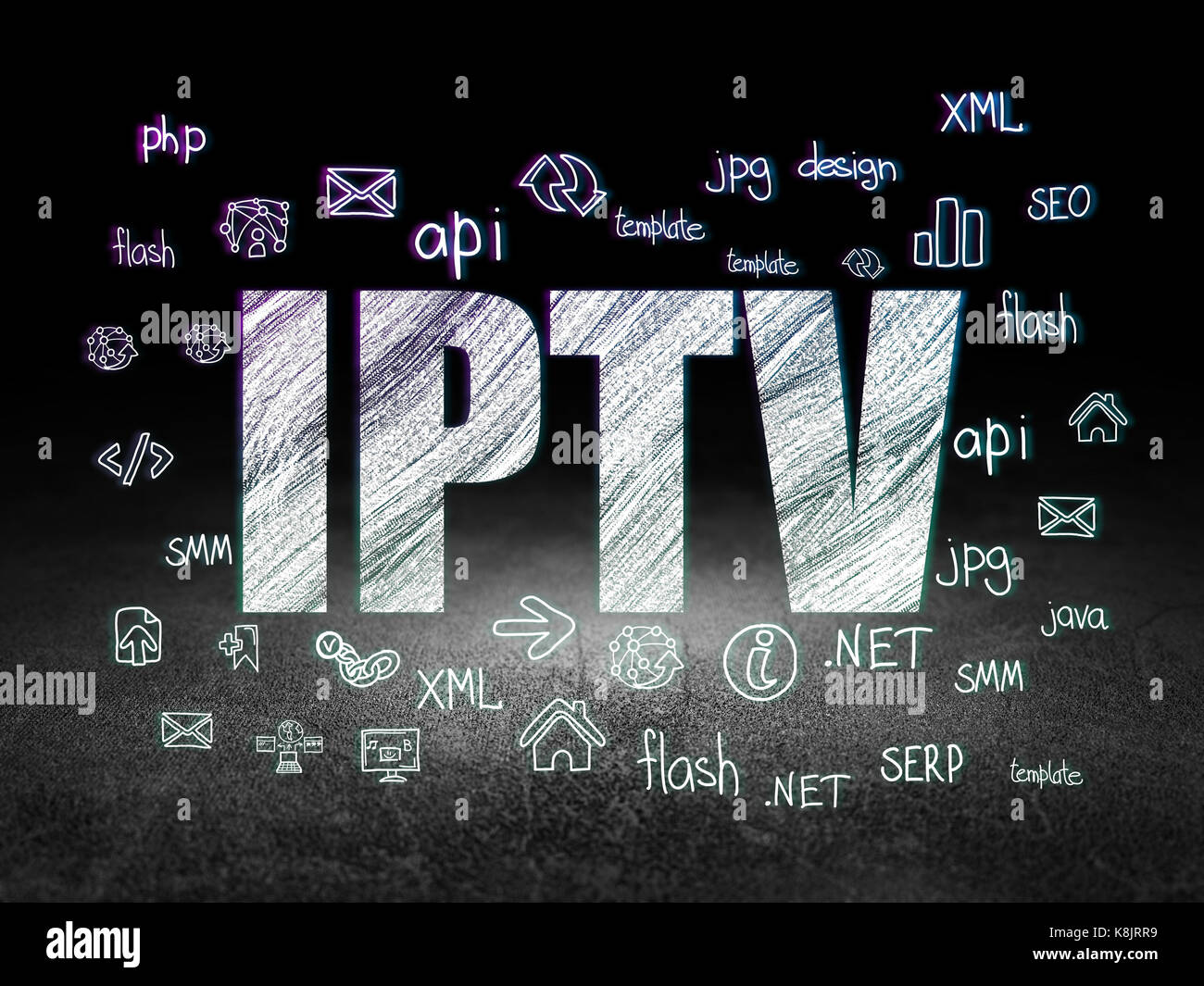 Web development concept IPTV in grunge dark room Stock Photo Alamy