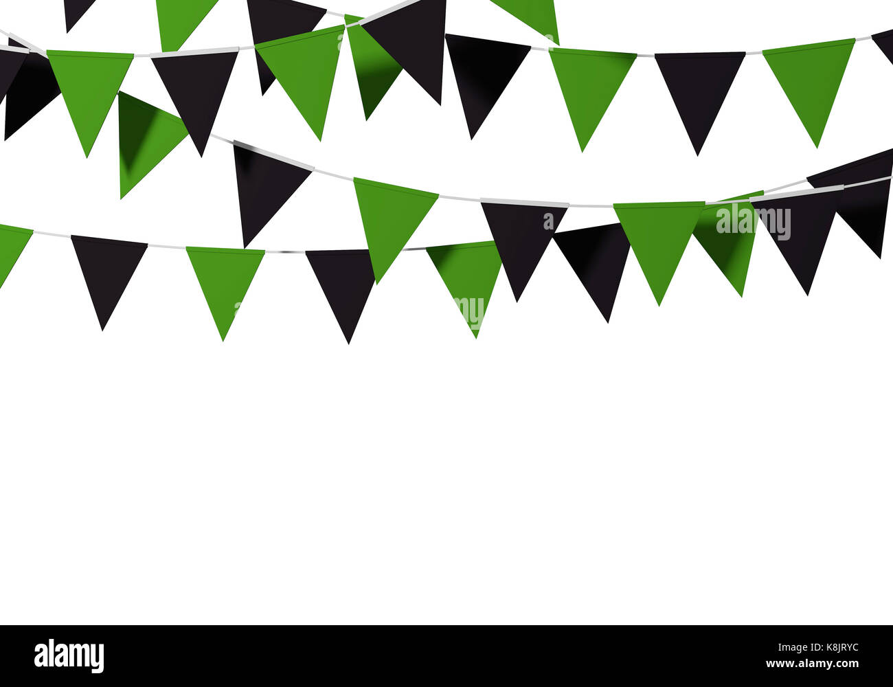 Halloween coloured flag bunting on a white background. 3D Rendering