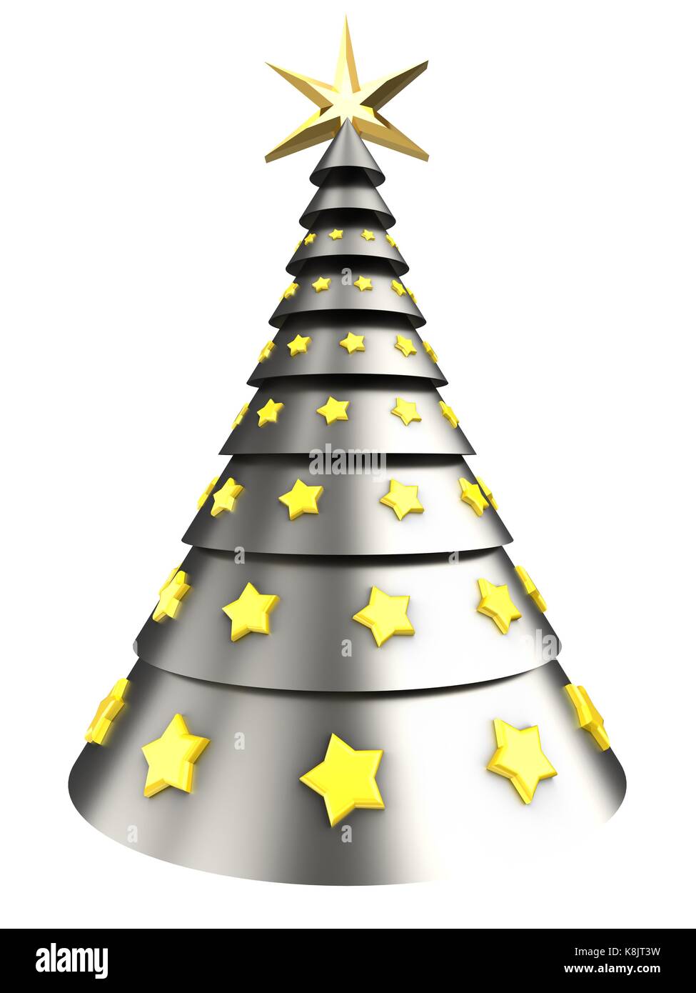 3d illustration of metal Christmas tree over white background with ...