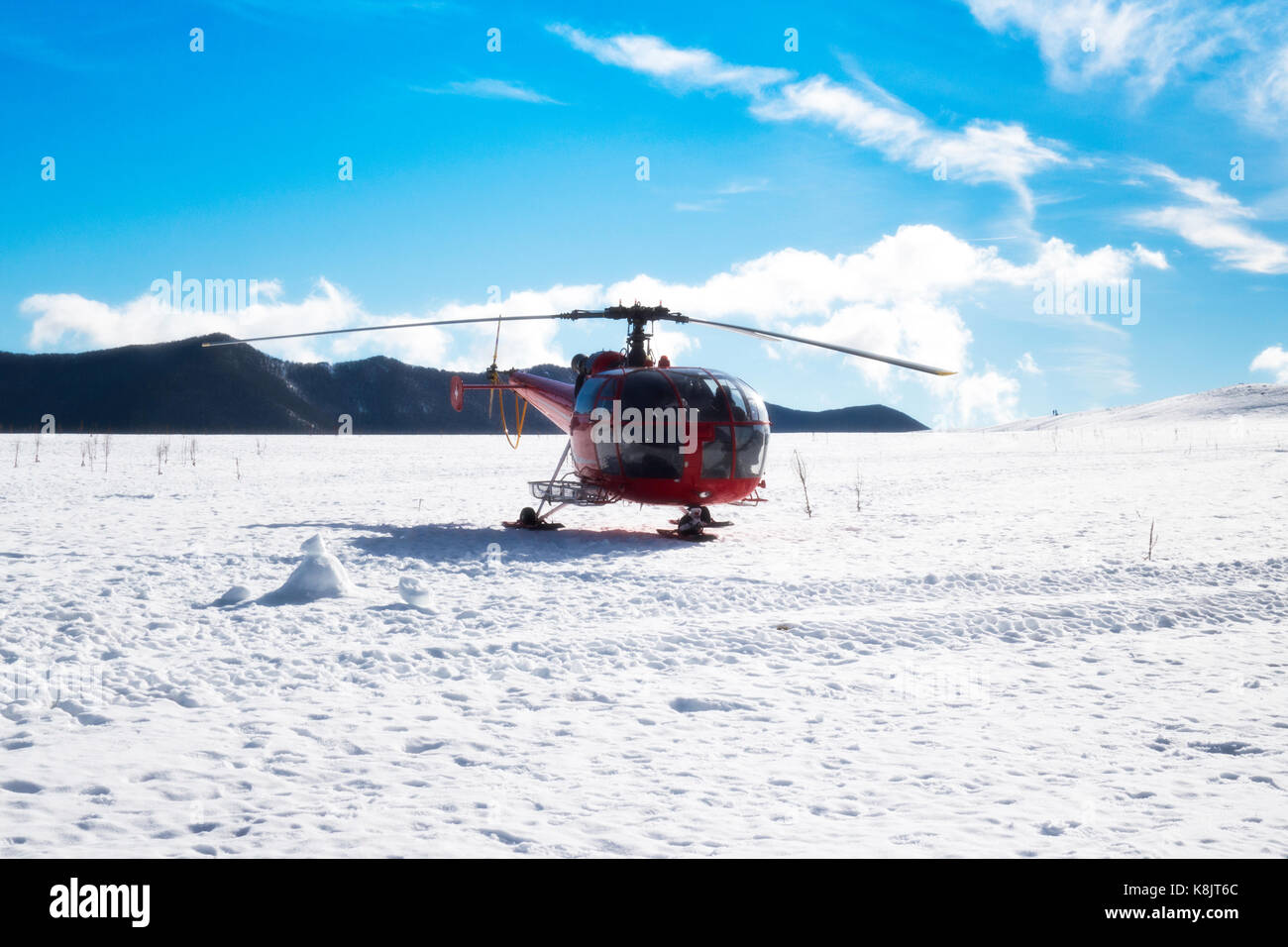 Helicopter skiing Stock Photo