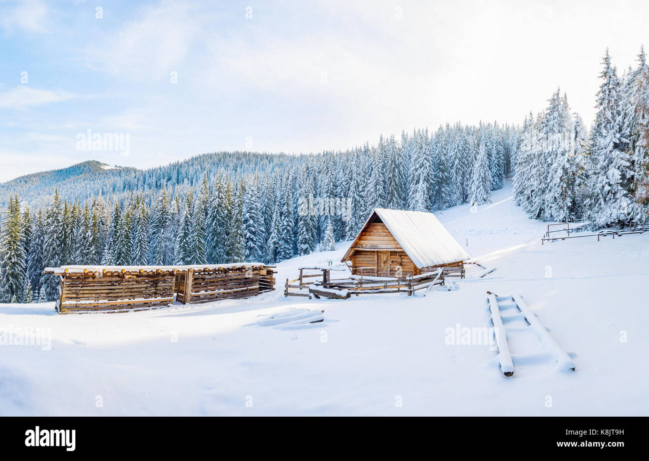 beautiful wooden house in a winter sunny day Stock Photo - Alamy