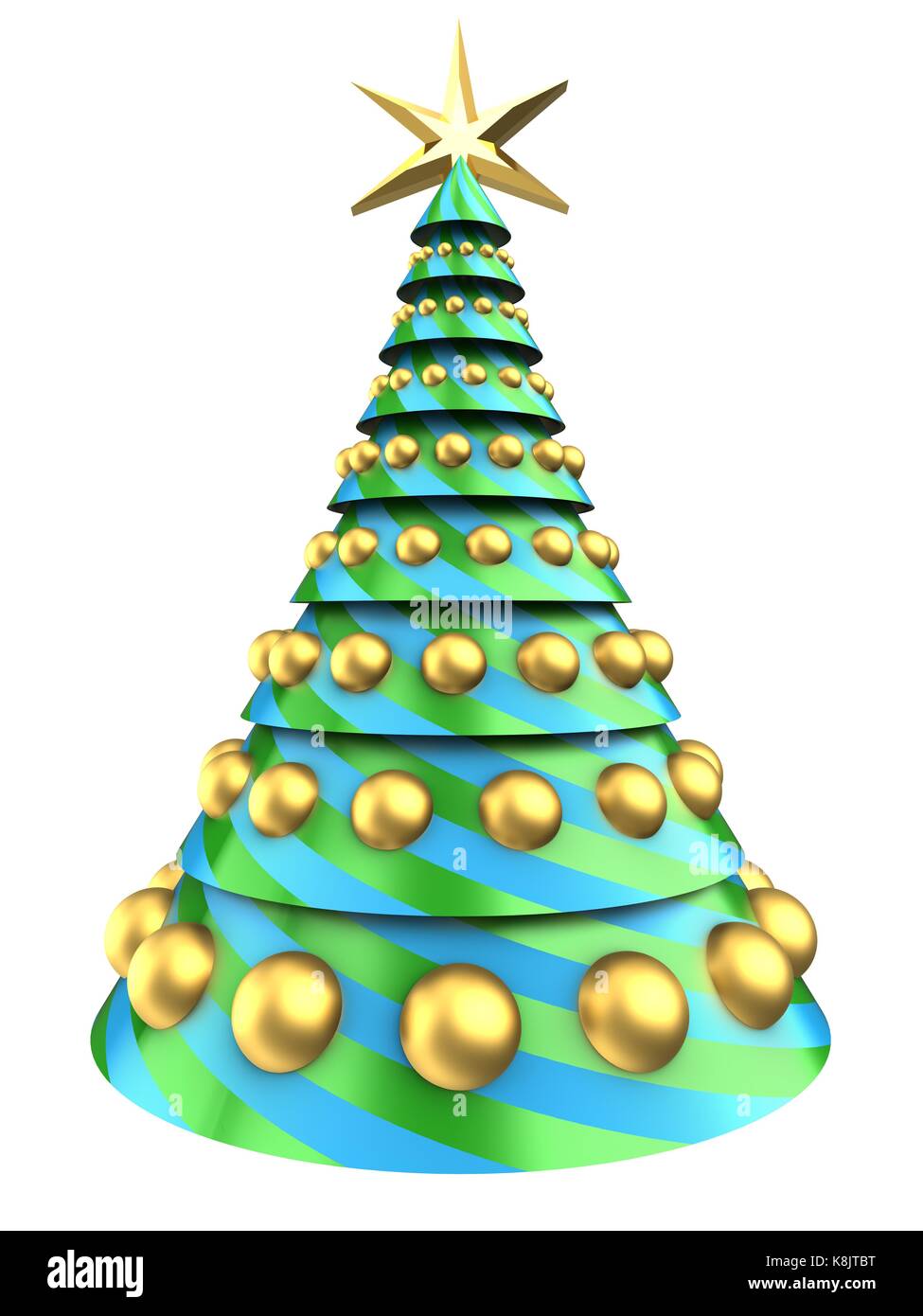3d illustration of Christmas tree over white background with golden ...