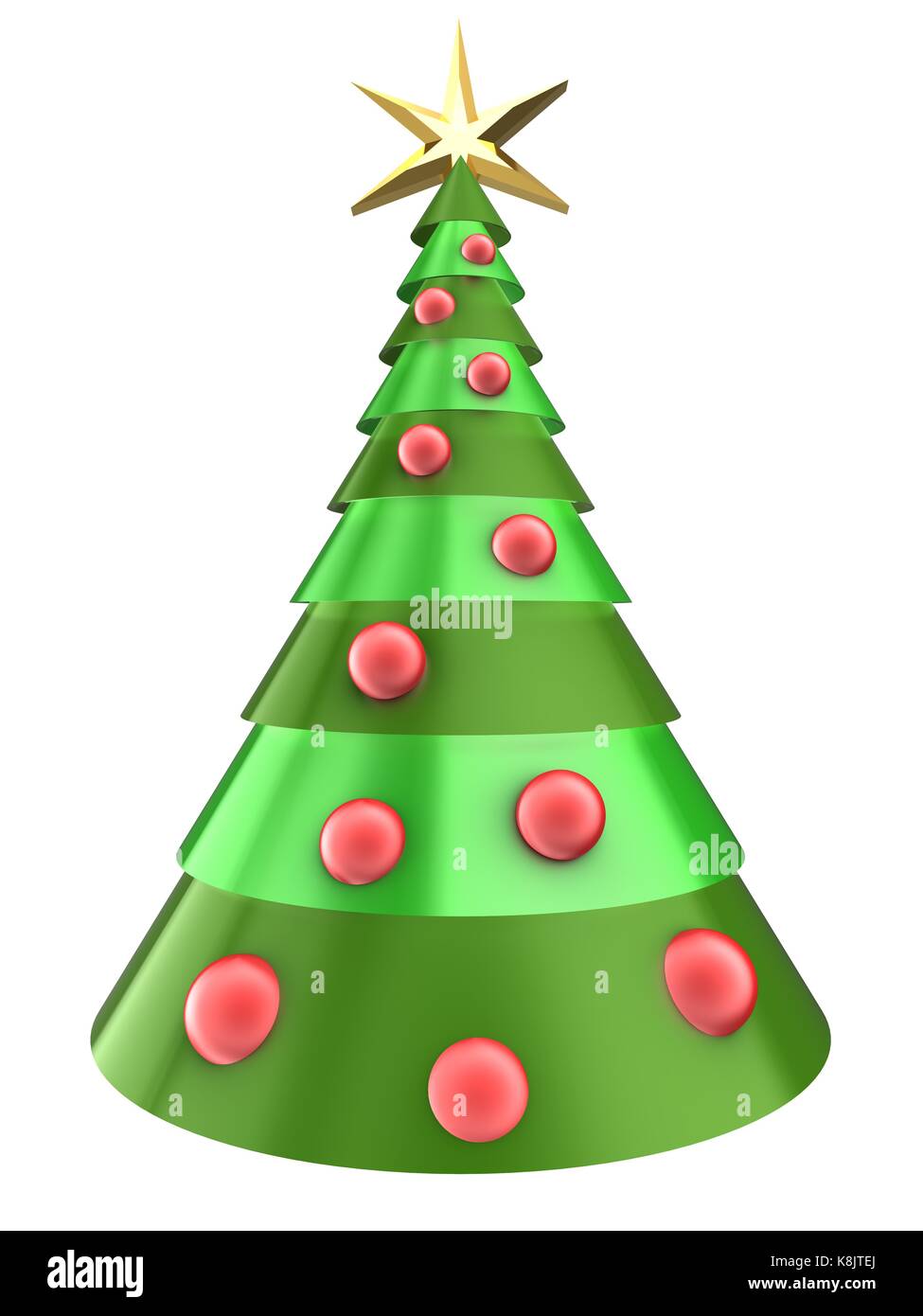 3d illustration of Christmas tree over white background with red balls ...