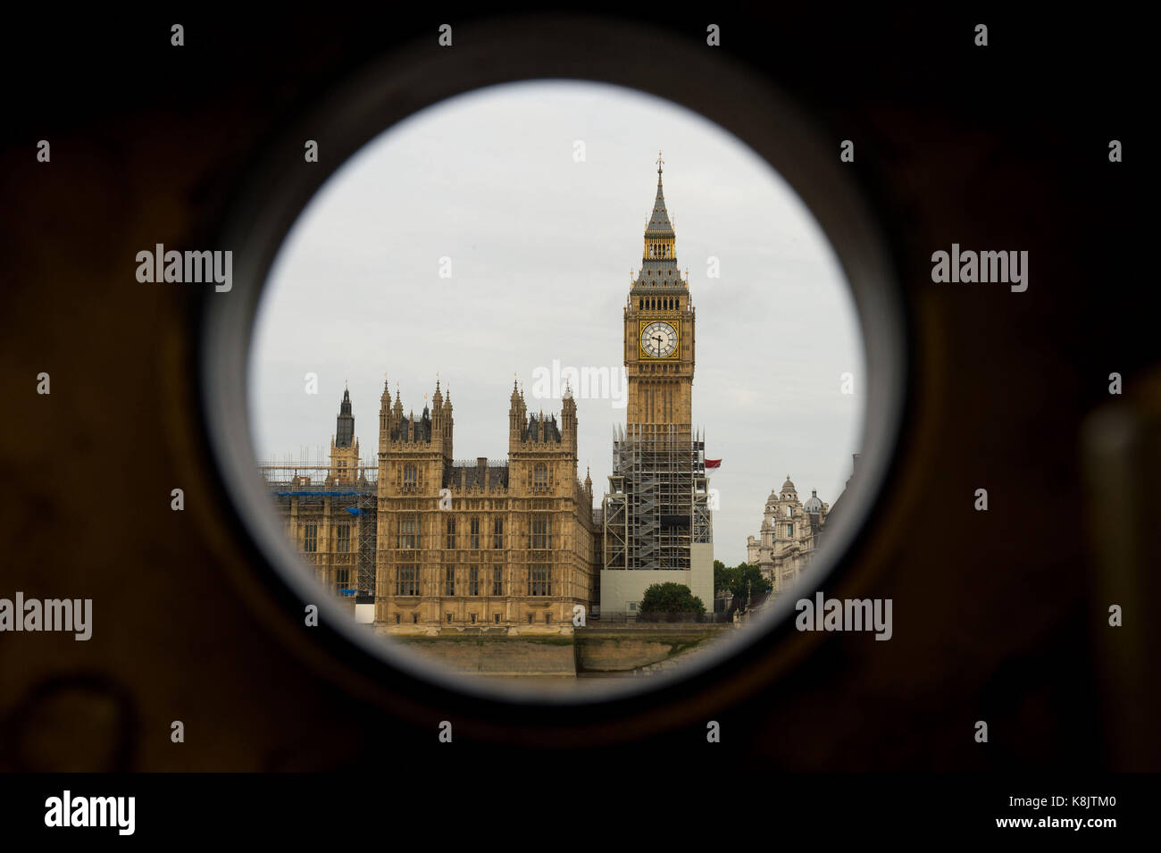 General view of ongoing restoration works at the Houses of Parliament, in Westminster, London. Stock Photo