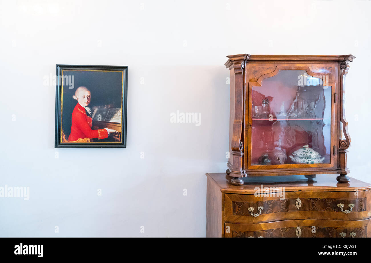 Salzburg, Austria August 3, 2016 The W. A. Mozart home inside, a
