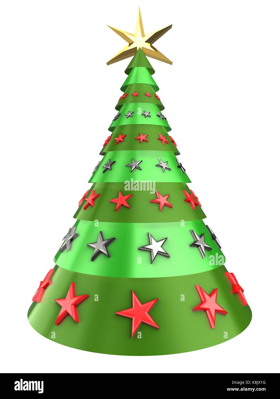 3d illustration of Christmas tree over white background with stars ...