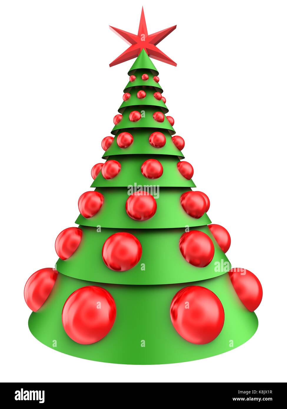 3d illustration of christmas tree over white background with big red ...