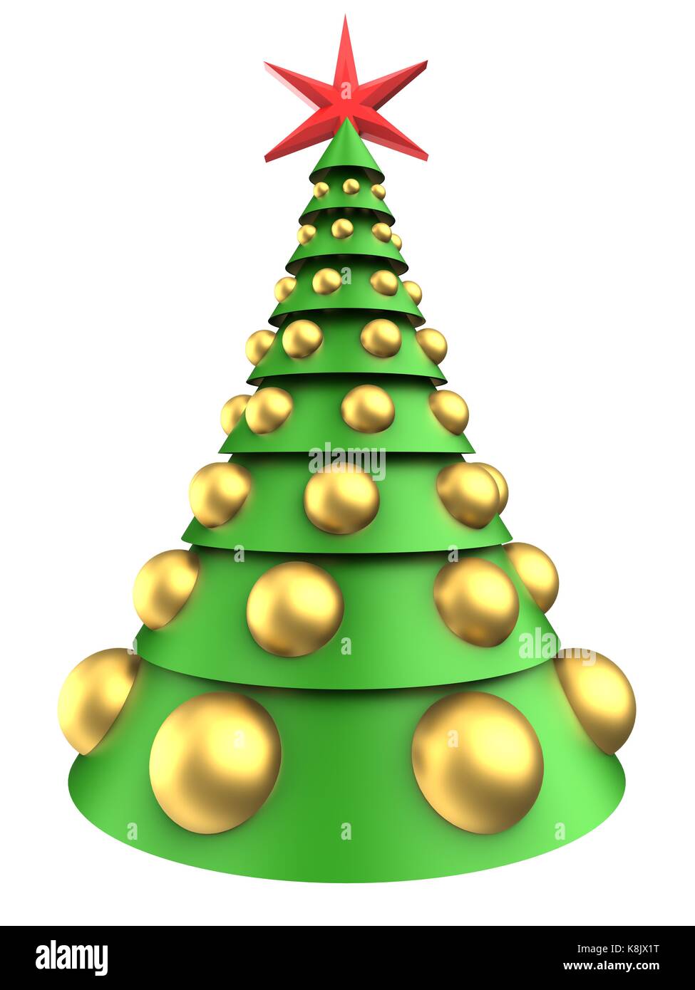 3d illustration of christmas tree over white background with big golden ...