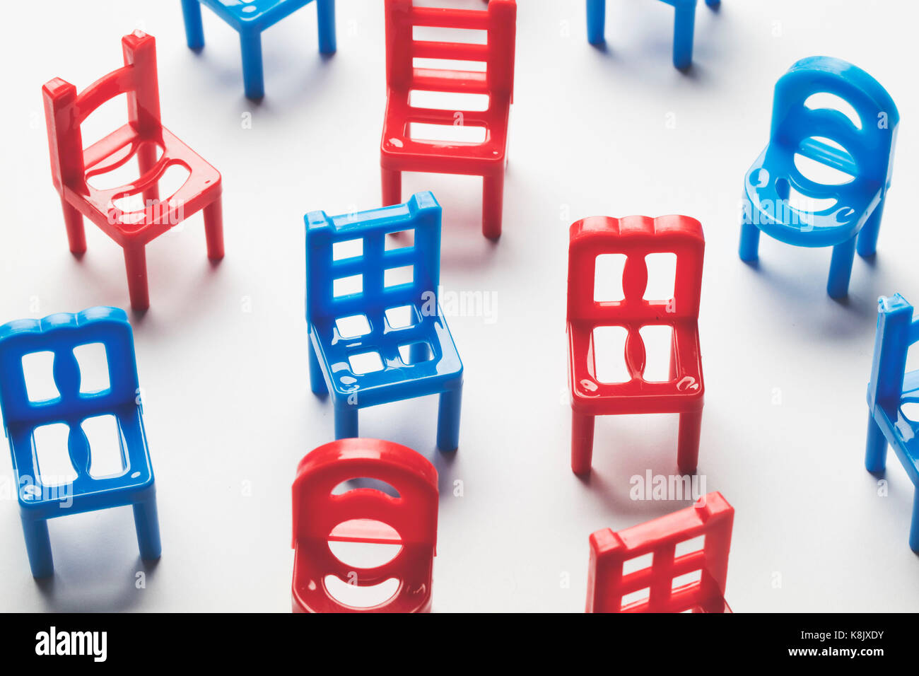 Collection of blue and red chairs Stock Photo Alamy