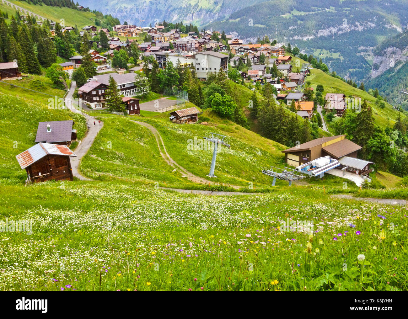 Beautiful Landscape view of Charming Murren Mountain Village with ...