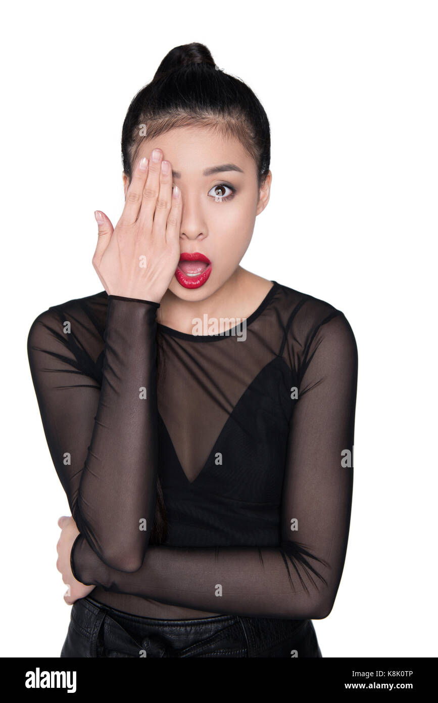 shocked asian woman Stock Photo