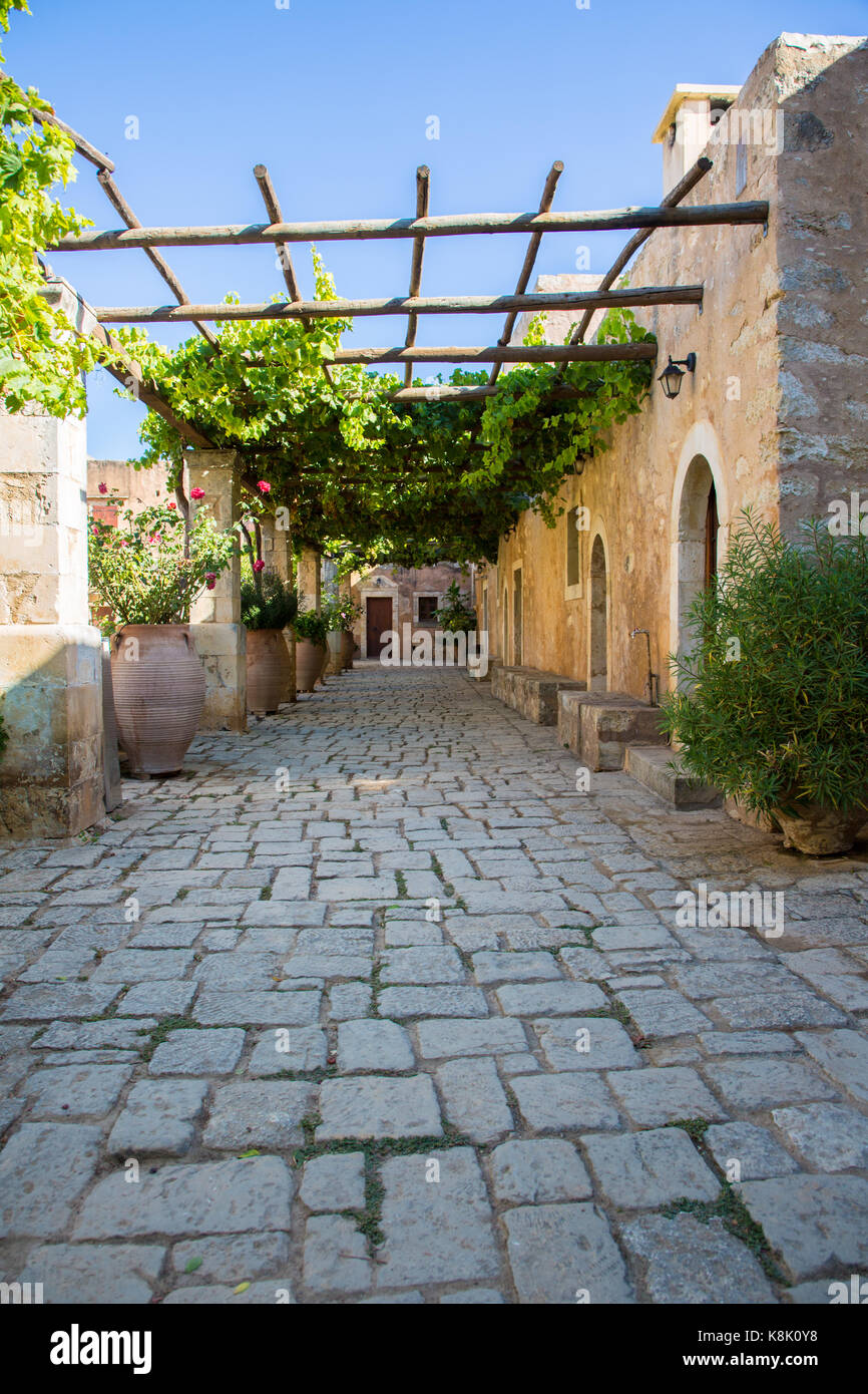 Outside of the monks cells of the Holy Monastery of Arkadi,Crete Stock Photo
