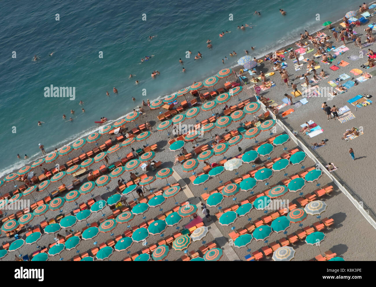 Private and public beach at Positano, Italy Stock Photo