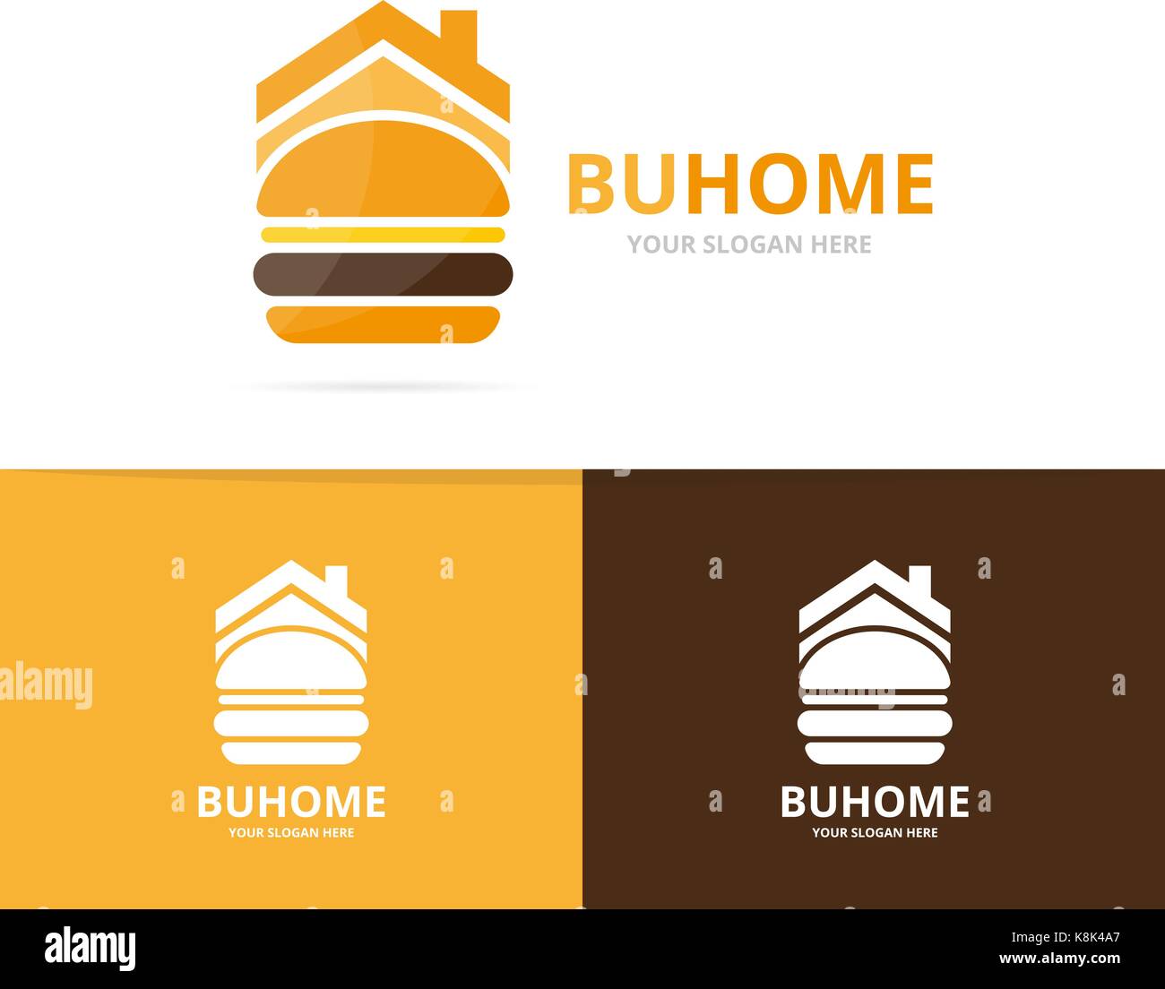 Vector burger and real estate logo combination. Hamburger and house
