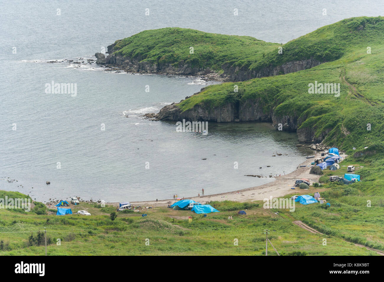 Camping at camp sites on the beach near Vladivostok, Russia Stock Photo