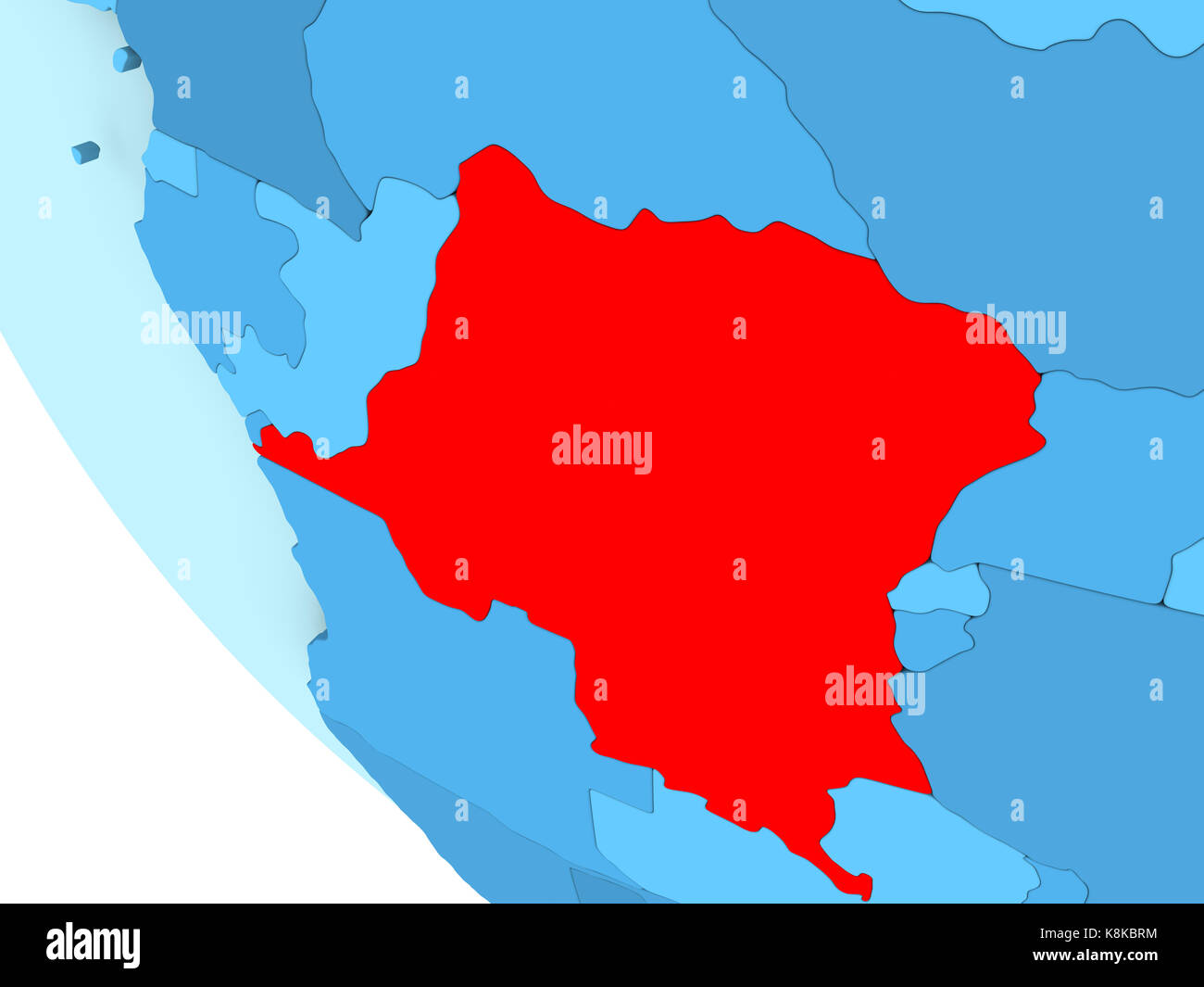 Democratic Republic of Congo highlighted in red on blue political globe ...