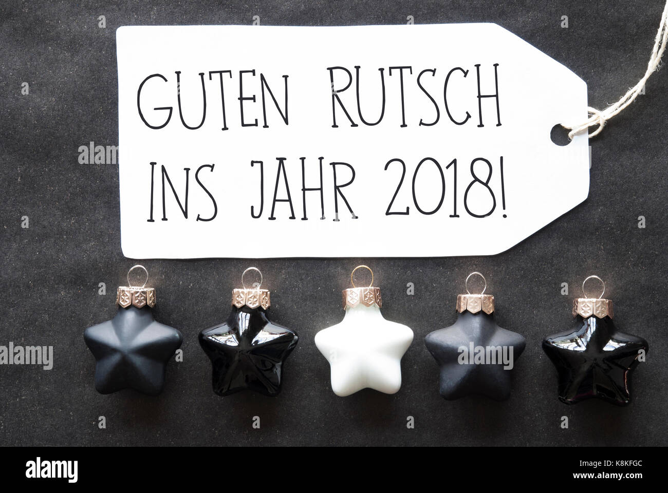 Black Christmas Tree Balls, Guten Rutsch 2018 Means New Year Stock Photo
