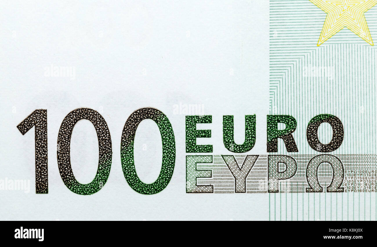 one hundred euros of the European union photographed close-up. Focus on ...