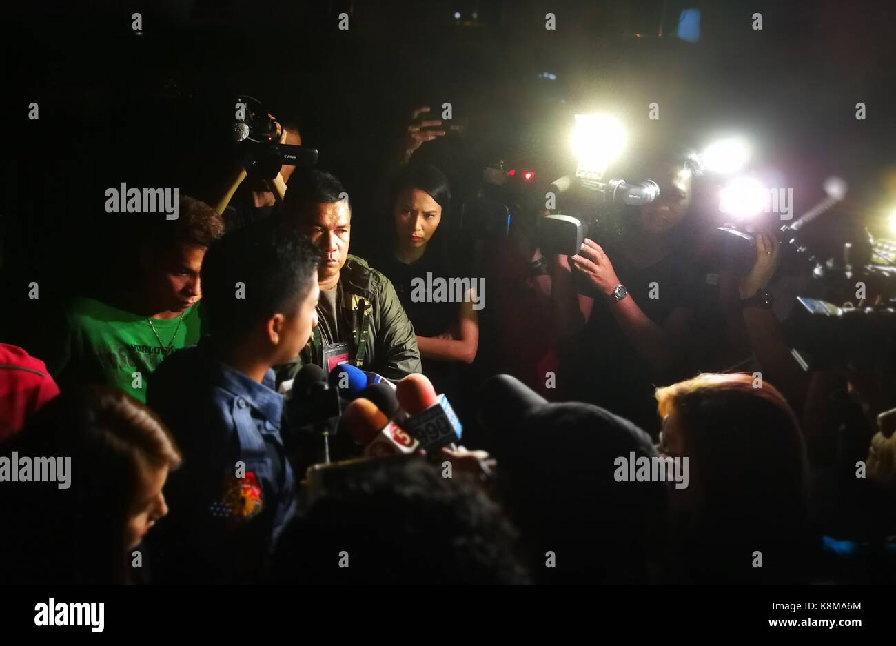 Manila, Philippines. 20th Sep, 2017. PO3 Dennis Turla giving a press ...