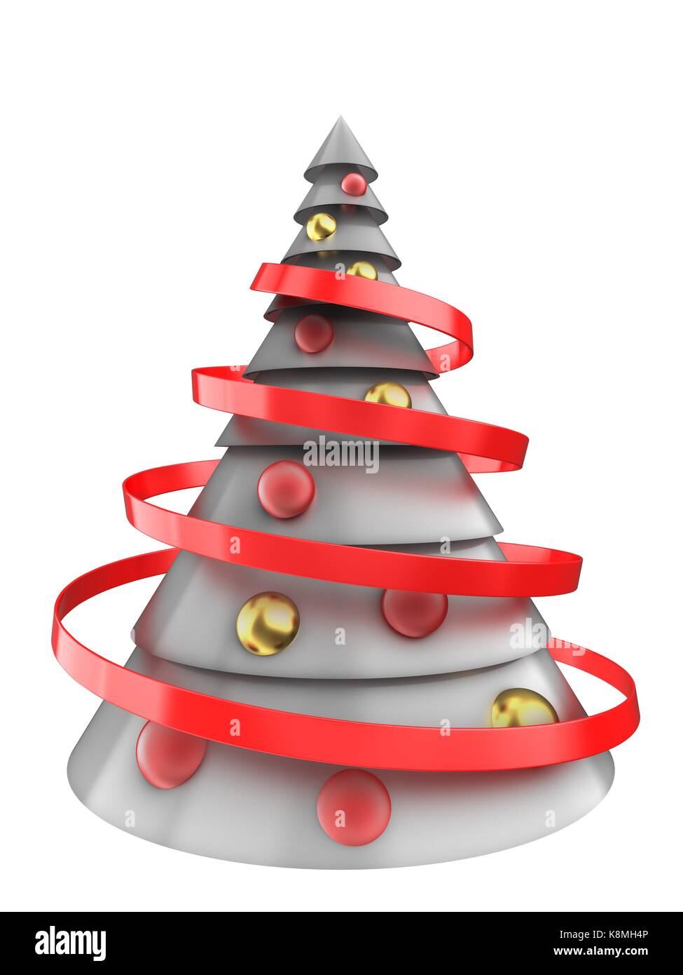 3d illustration of white Christmas tree over white background with red ...