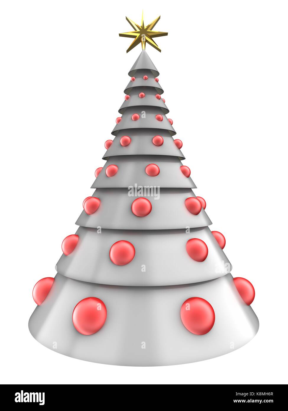 3d illustration of white Christmas tree over white background with red ...
