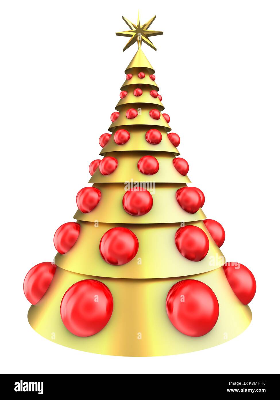 3d illustration of golden Christmas tree over white background with big ...