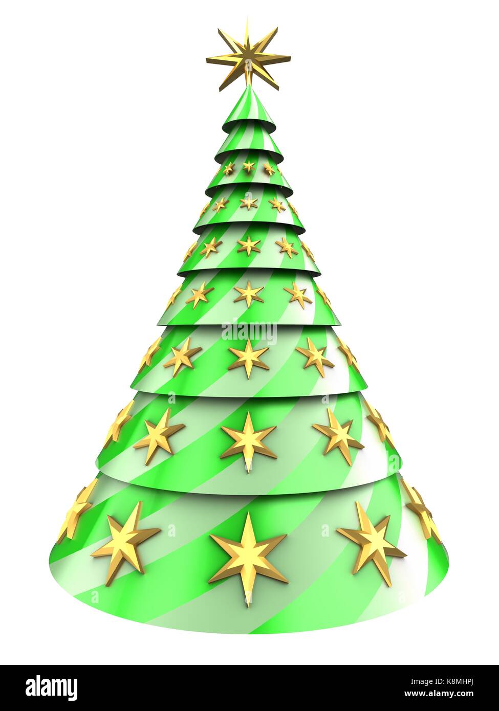 3d illustration of Christmas tree over white background with decoration ...