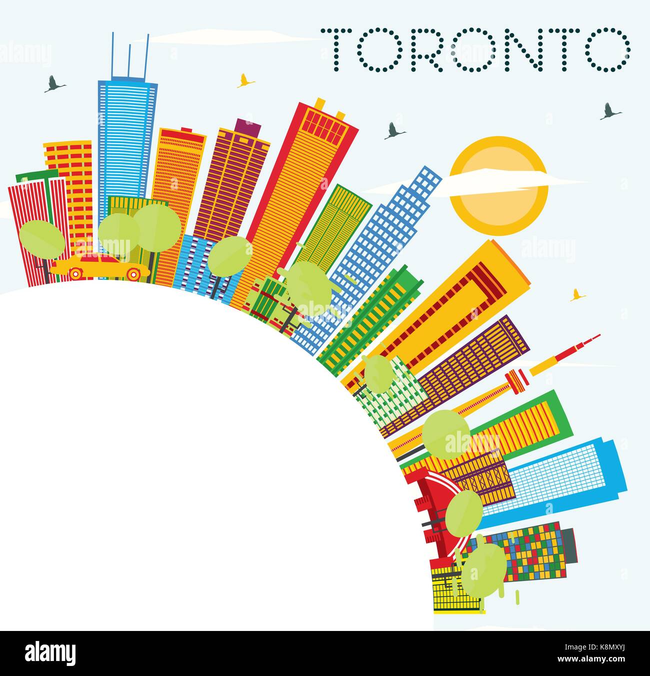 Toronto Skyline with Color Buildings, Blue Sky and Copy Space. Vector ...