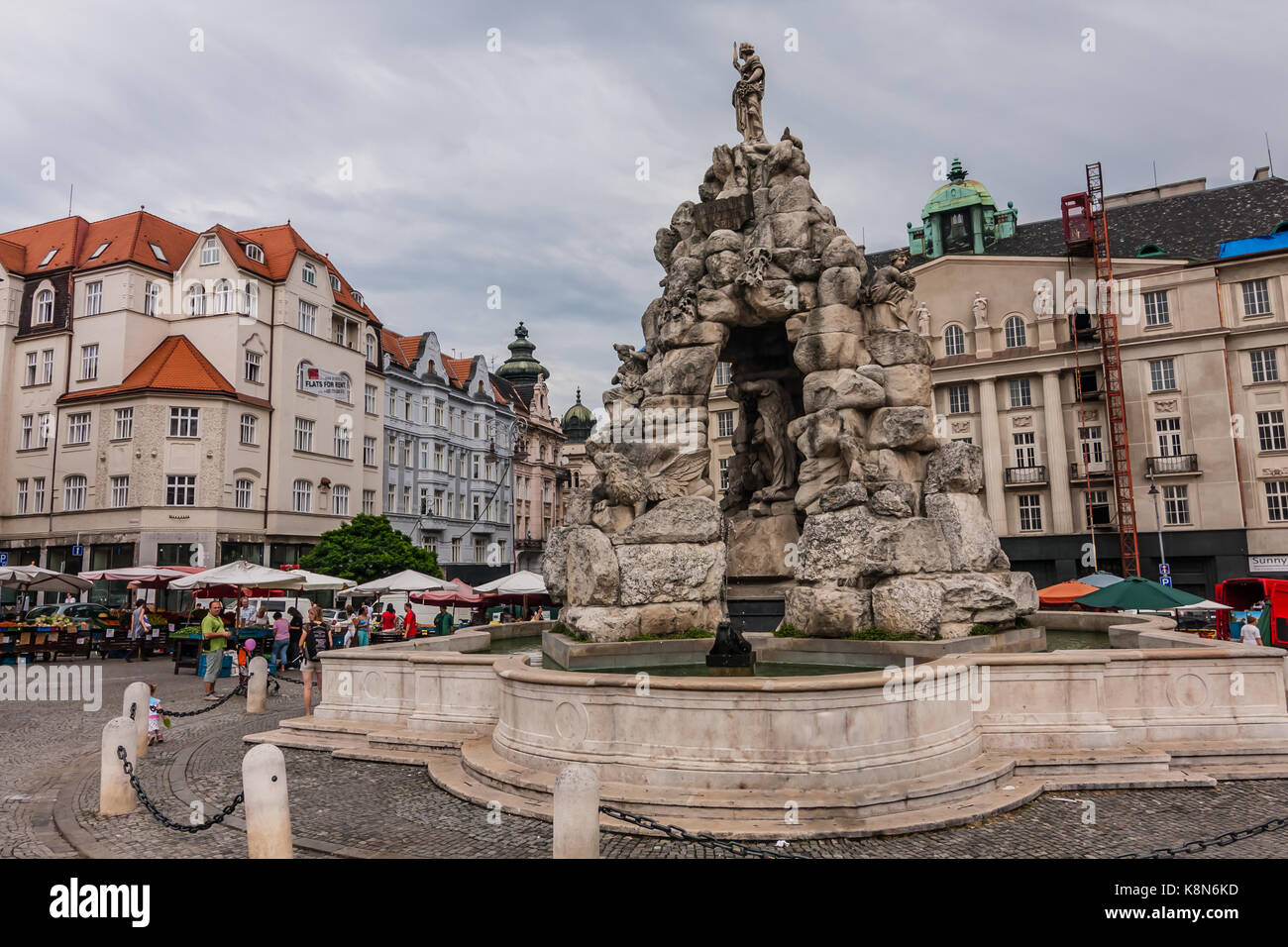 The Parnas Fountain, Cabbage Market Square, Brno, Czech Republic Stock Photo