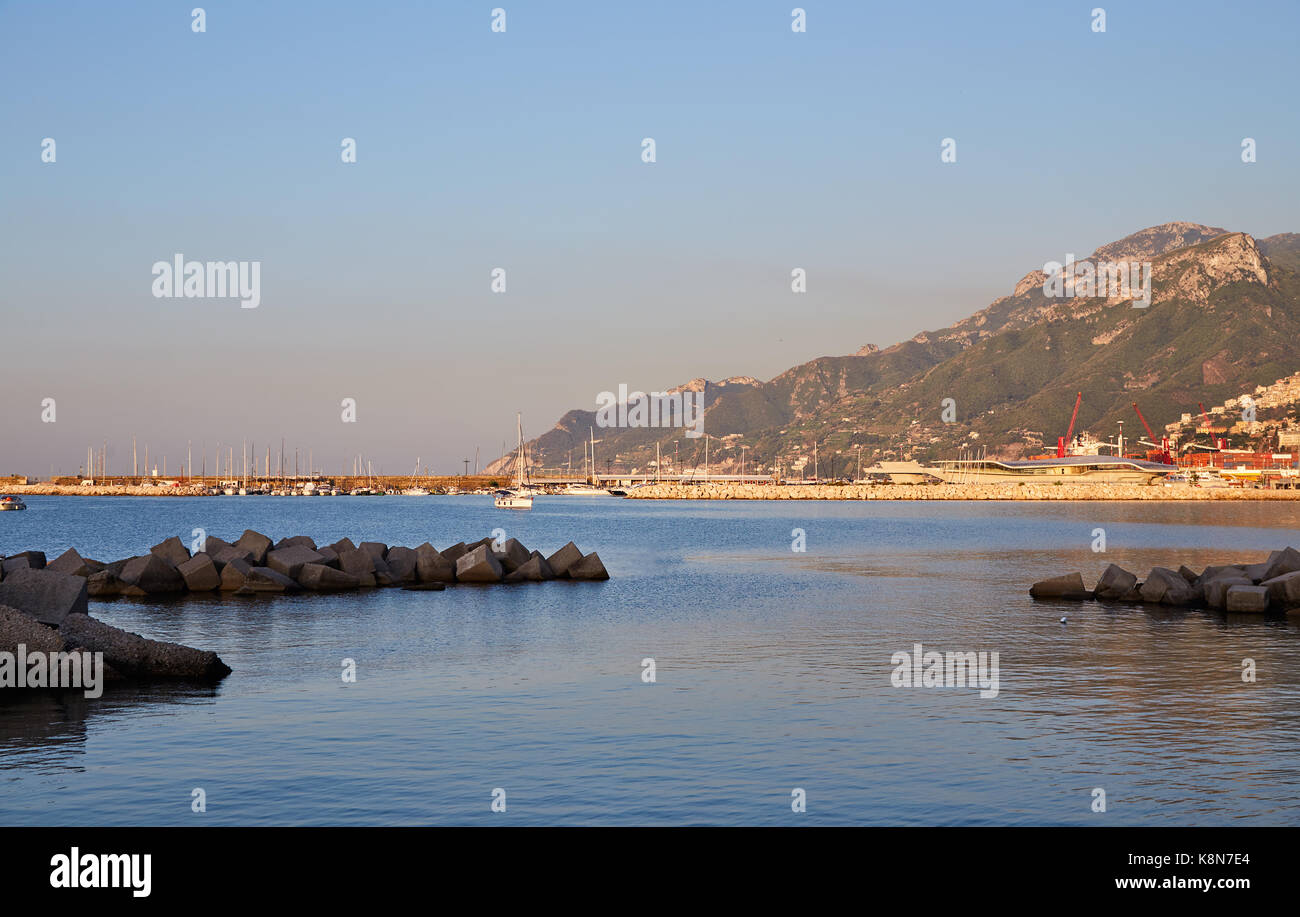 View of the Amalfi Coast in Salerno city in the early morning Stock Photo