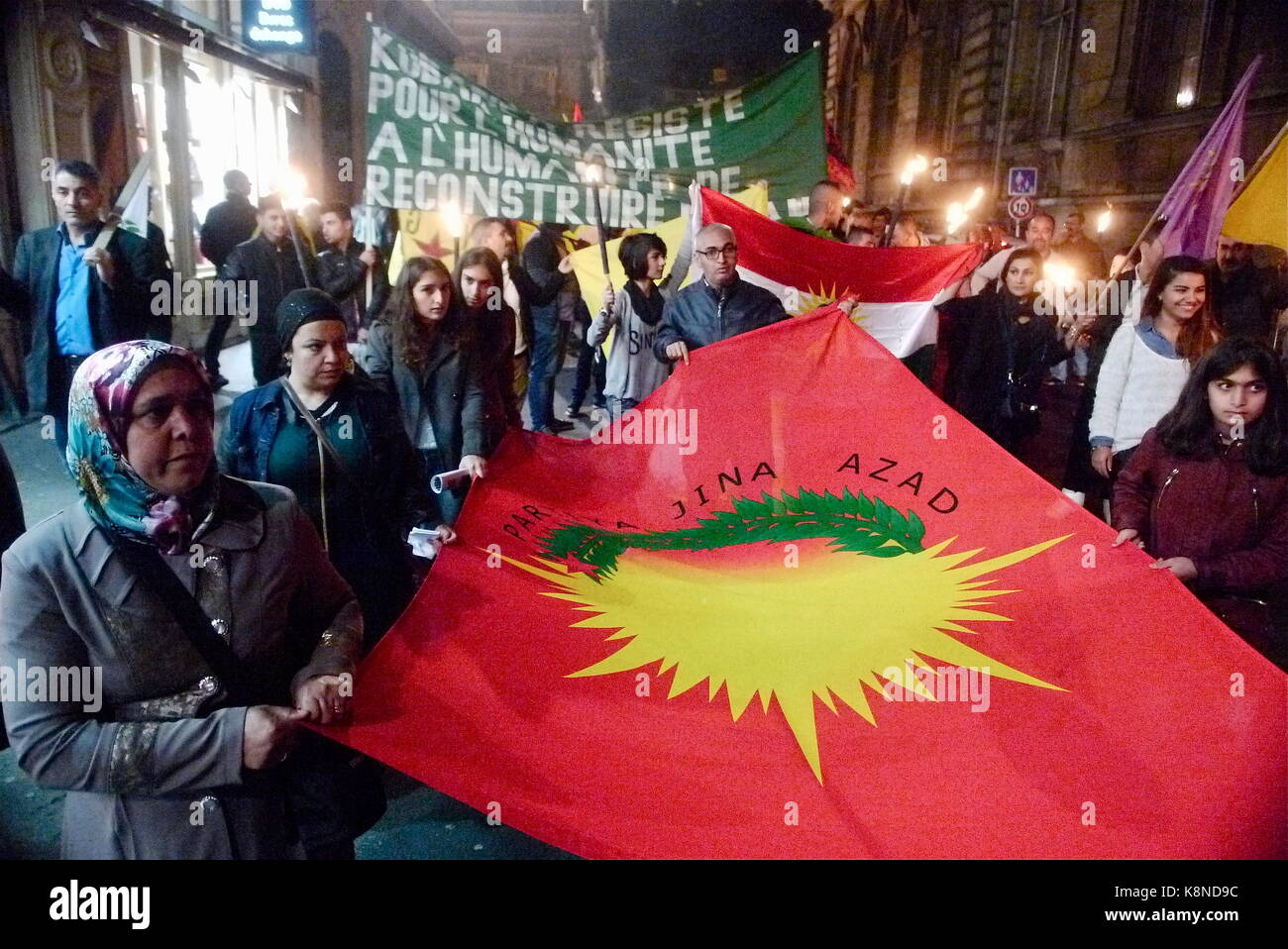 Kurds march to protest President Erdogan policy, Lyon, France Stock Photo