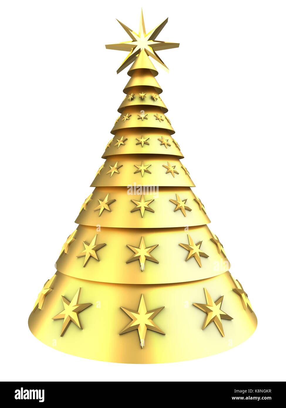 3d illustration of golden Christmas tree over white background with ...