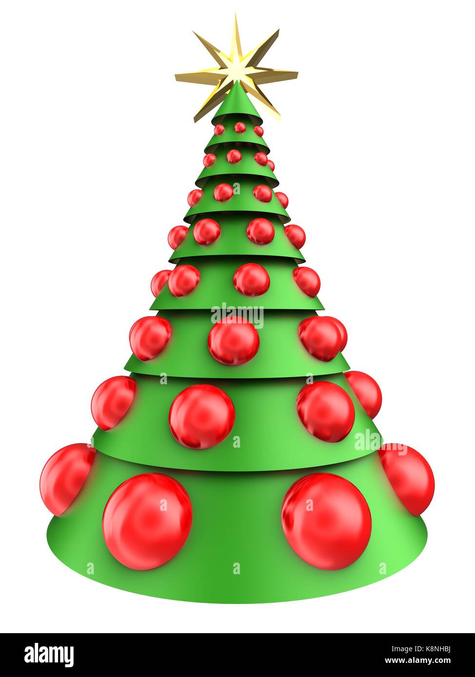 3d illustration of christmas tree over white background with big red ...