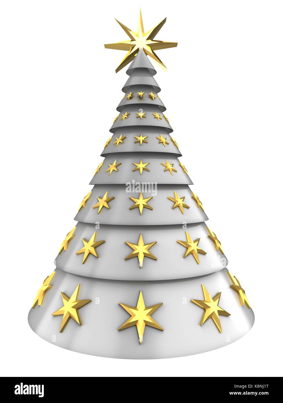 3d illustration of white Christmas tree over white background with ...
