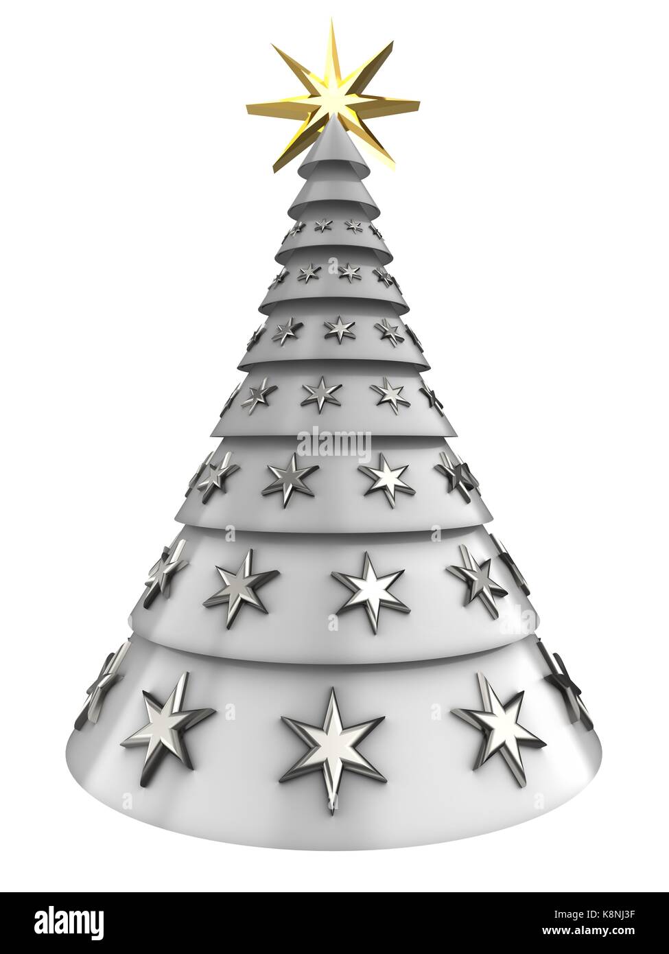 3d illustration of white Christmas tree over white background with ...