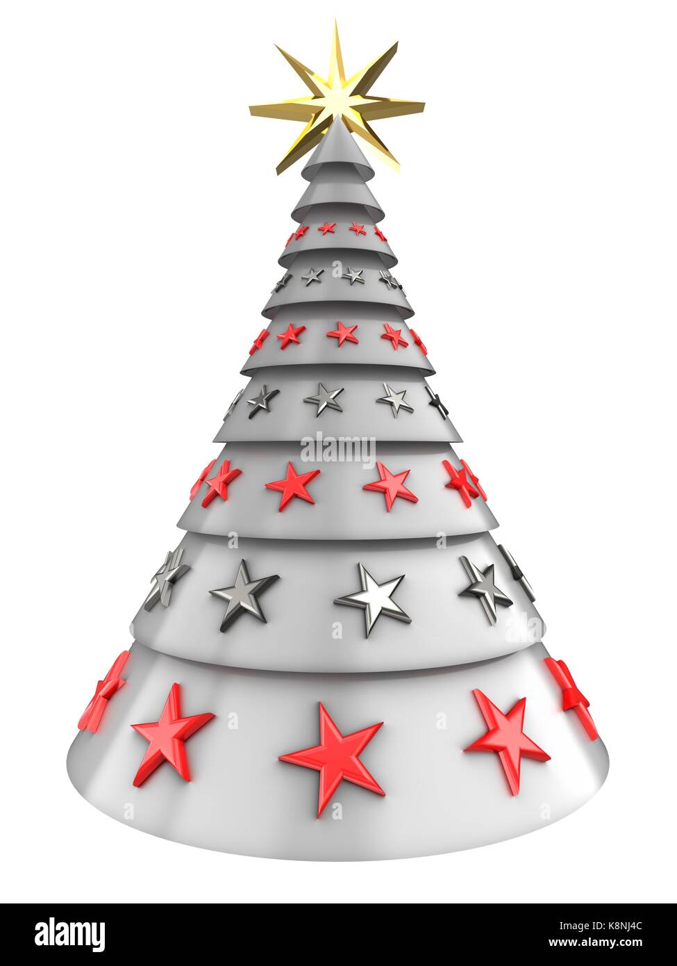 3d illustration of white Christmas tree over white background with ...