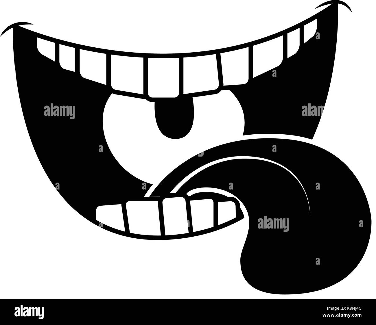 Cartoon smile, mouth, lips with teeth and tongue. silhouette vector illustration isolated on white background Stock Vector