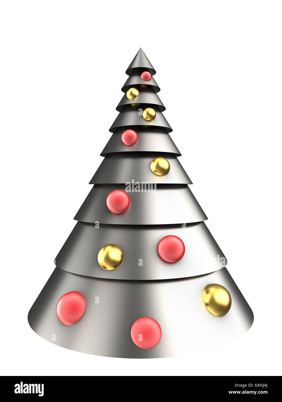 3d illustration of metal Christmas tree over white background with ...