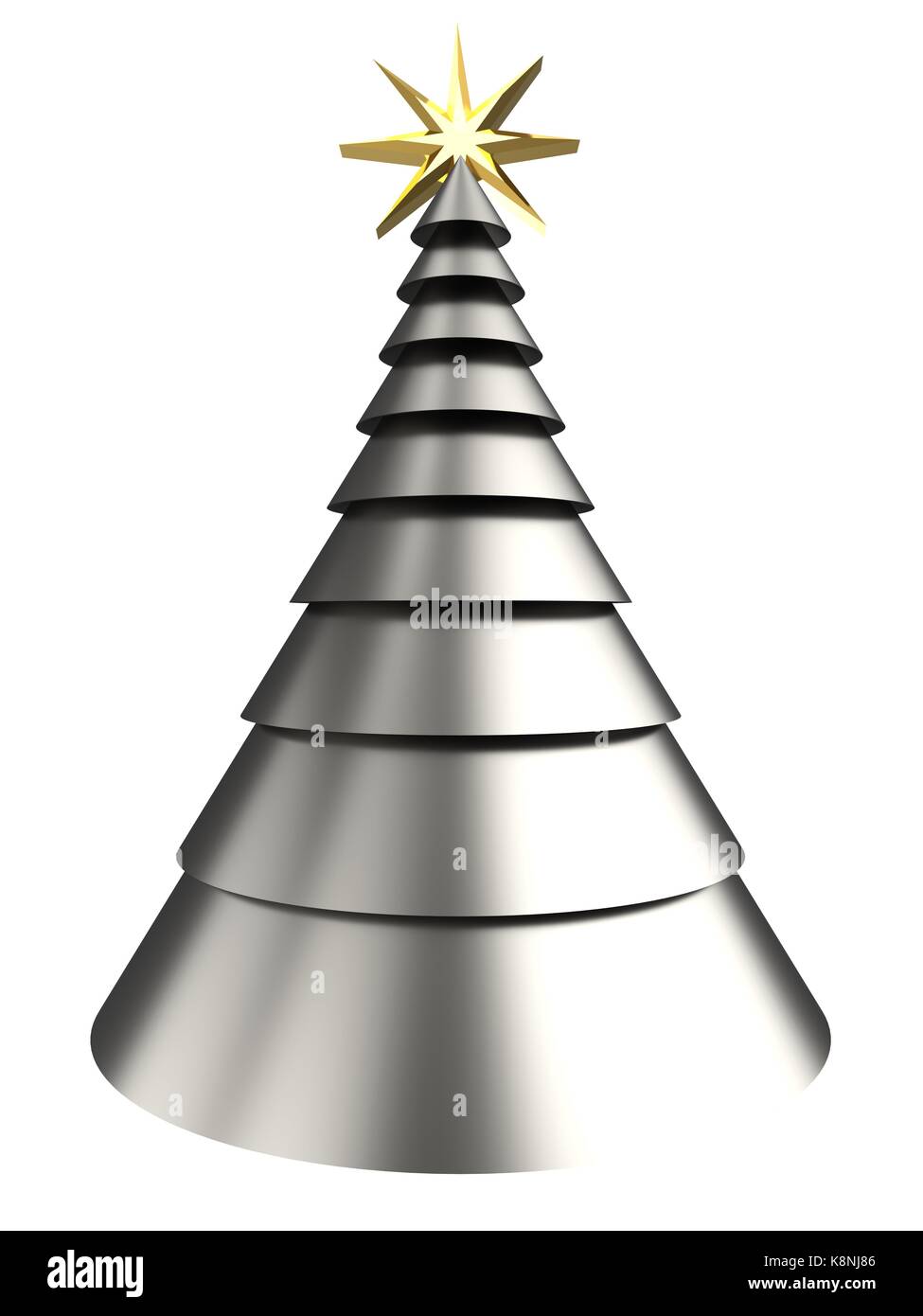 3d illustration of metal Christmas tree over white background with ...