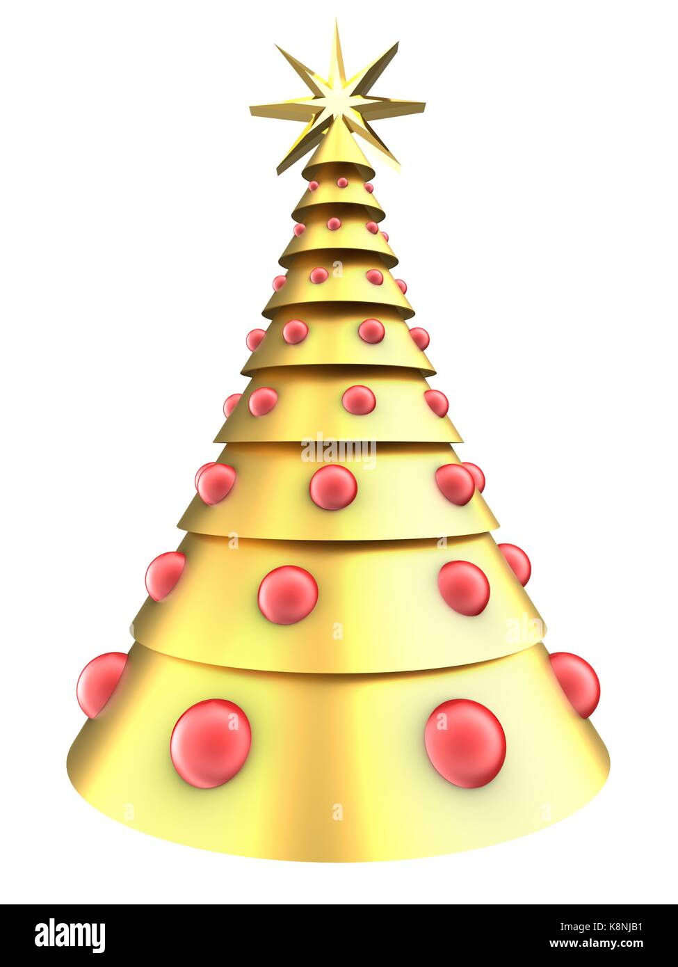 3d illustration of golden Christmas tree over white background with red ...