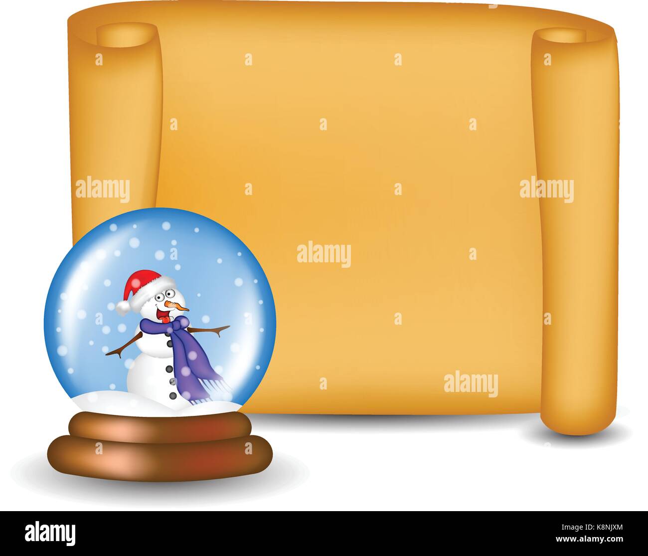 Winter Scroll Picture Example Christmas paper scroll card with snowglobe. Vector illustration ...