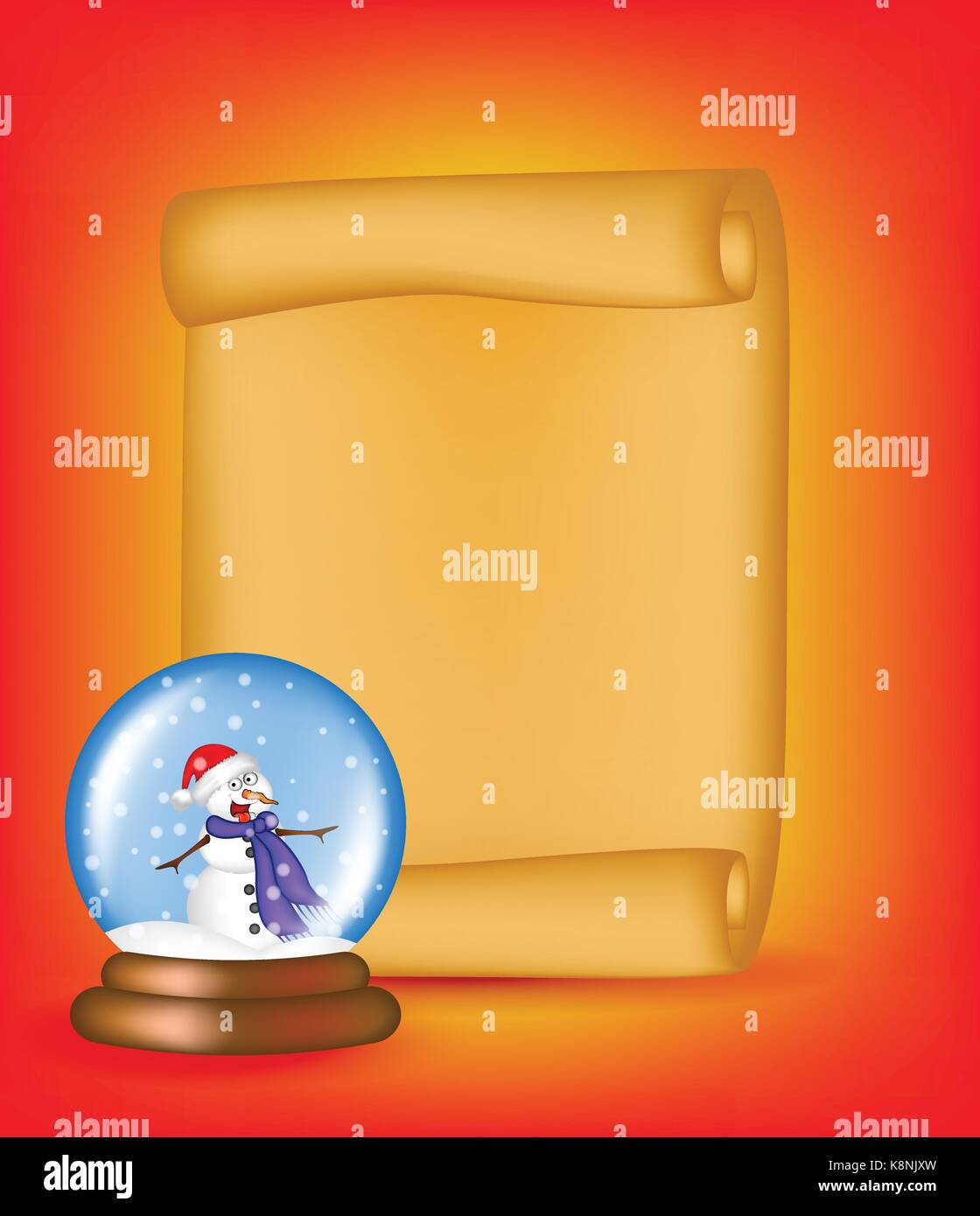 Winter Scroll Picture Example Christmas paper scroll card with snowglobe. Vector illustration ...