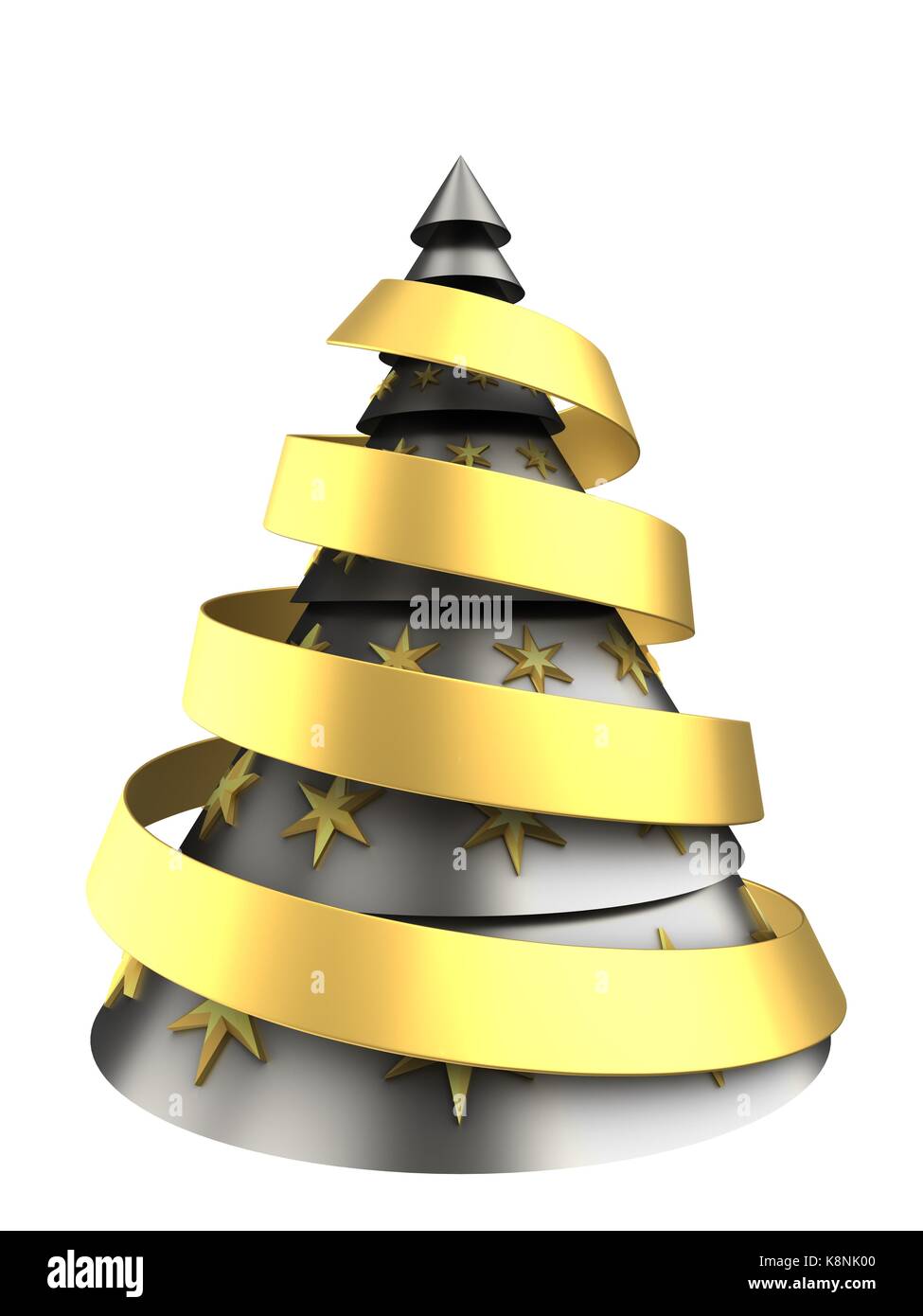 3d illustration of metal Christmas tree over white background with ...