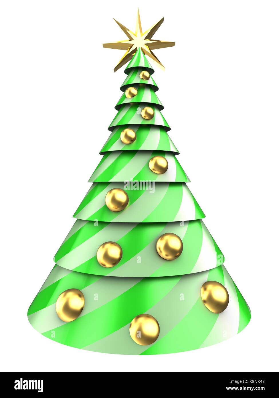 3d illustration of Christmas tree over white background with golden ...